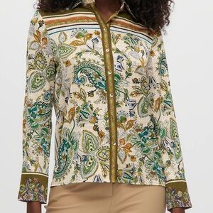 3/$10 Rachel Zoe Olive Cream Orange Floral Long Sleeve Button Down